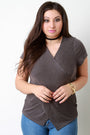 Contrast Rib Knit Crisscross V-Neck Top