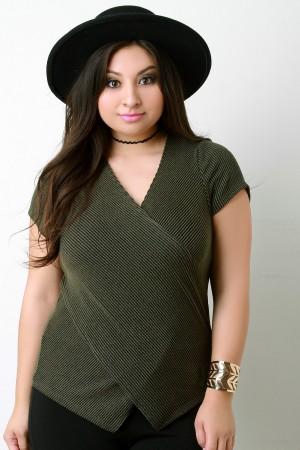 Contrast Rib Knit Crisscross V-Neck Top