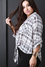 Plaid Self-Tie Button-Up Top