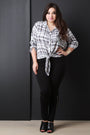 Plaid Self-Tie Button-Up Top
