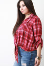 Plaid Self-Tie Button-Up Top