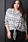 Plaid Self-Tie Button-Up Top