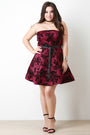Flocked Floral Velvel Self-Tie Ribbon Tube Skater Dress - NoveltyOne