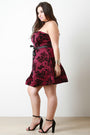 Flocked Floral Velvel Self-Tie Ribbon Tube Skater Dress - NoveltyOne