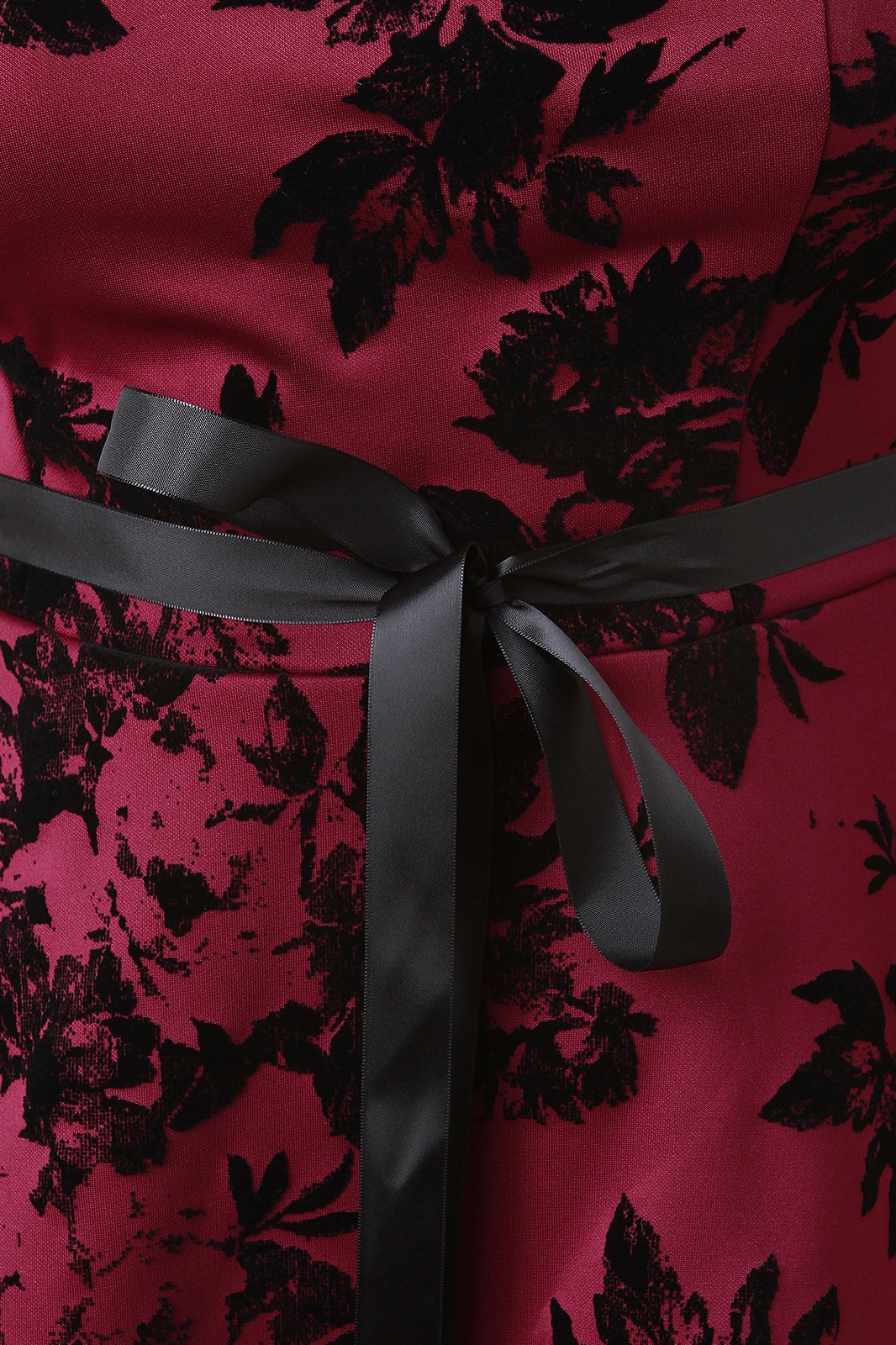 Flocked Floral Velvel Self-Tie Ribbon Tube Skater Dress - NoveltyOne