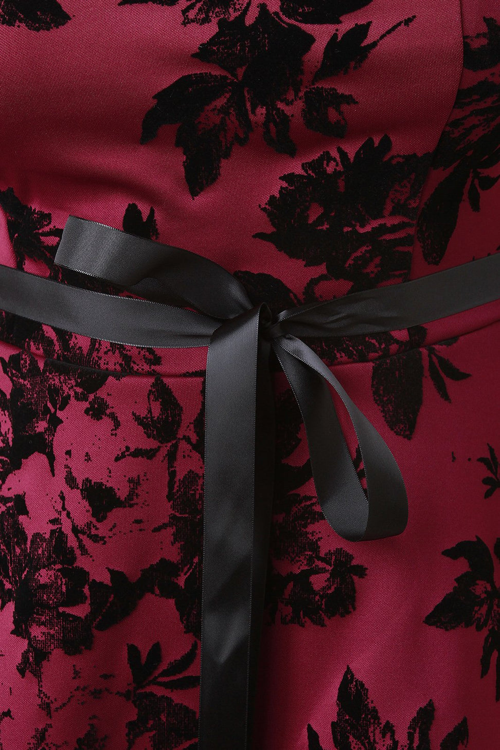 Flocked Floral Velvel Self-Tie Ribbon Tube Skater Dress - NoveltyOne