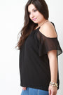 Cold Shoulder Chiffon Necklace Neckline Top
