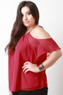 Cold Shoulder Chiffon Necklace Neckline Top