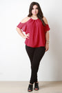 Cold Shoulder Chiffon Necklace Neckline Top