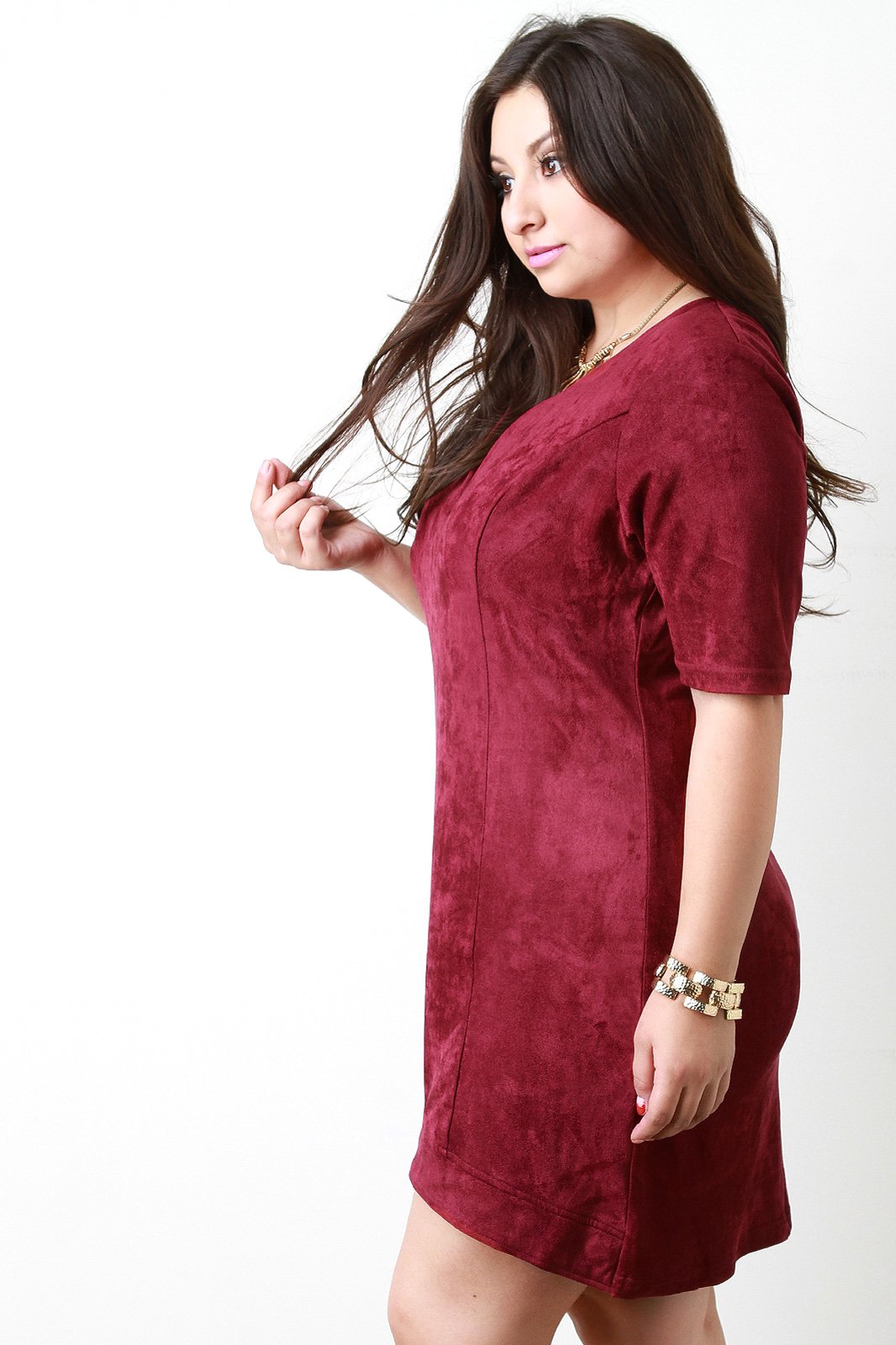 Vegan Suede Structured Neckline Mini Dress