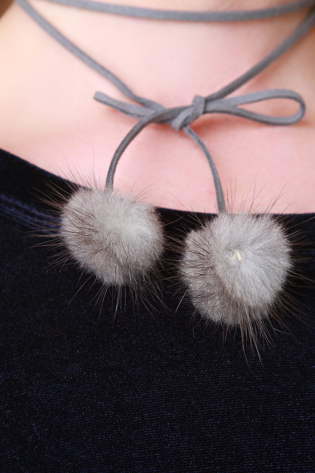Vegan Leather Pom Pom Choker Necklace