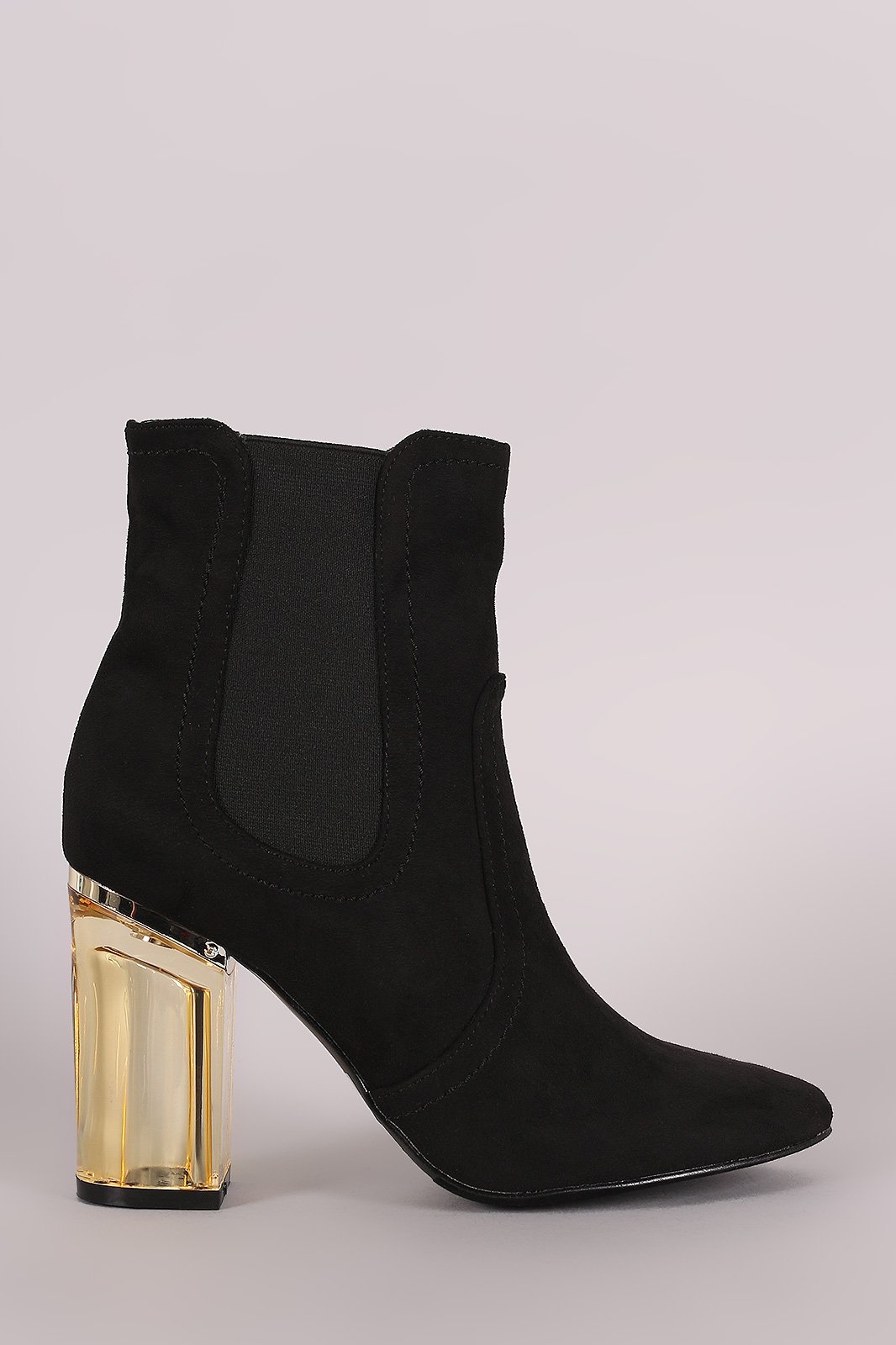 Suede Elastic Gore Chunky Clear Heeled Ankle Boots