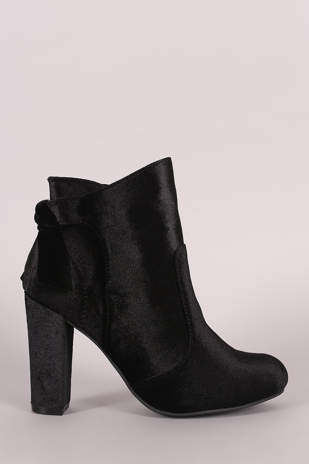 Bamboo Velvet Knotted-Tie Chunky Heeled Booties