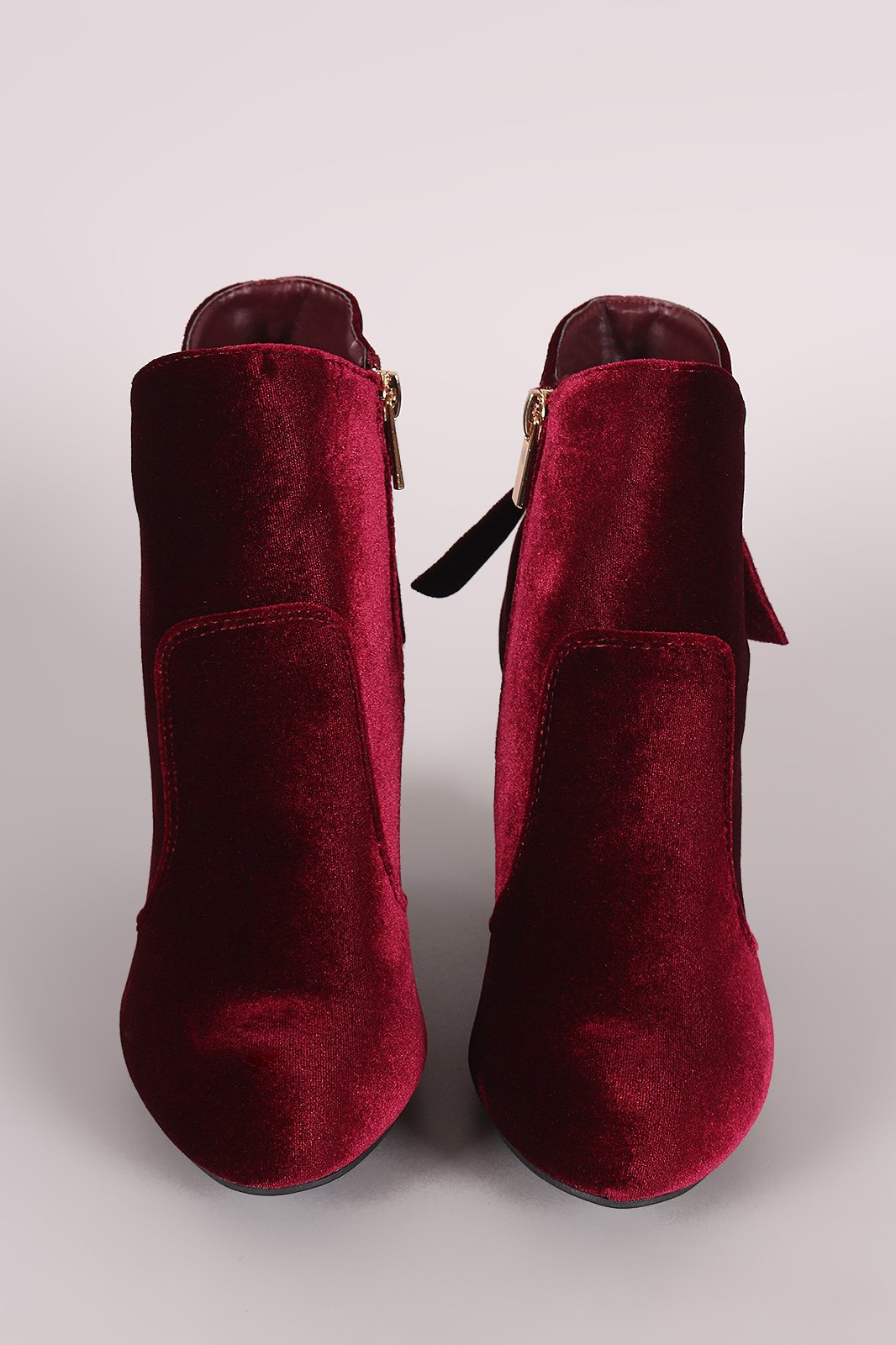 Bamboo Velvet Knotted-Tie Chunky Heeled Booties