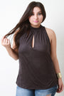 Suede Ruched Mock Neck Sleeveless Top
