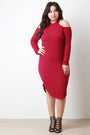 Ribbed Knit Cutaway Cold Shoulder Round Hem Dress