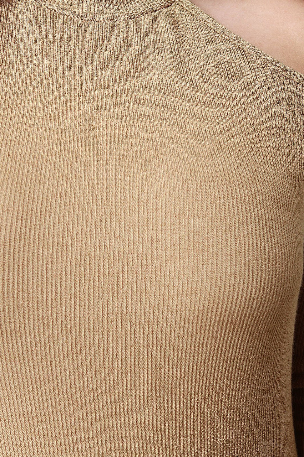 Ribbed Knit Cutaway Cold Shoulder Round Hem Dress