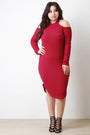 Ribbed Knit Cutaway Cold Shoulder Round Hem Dress