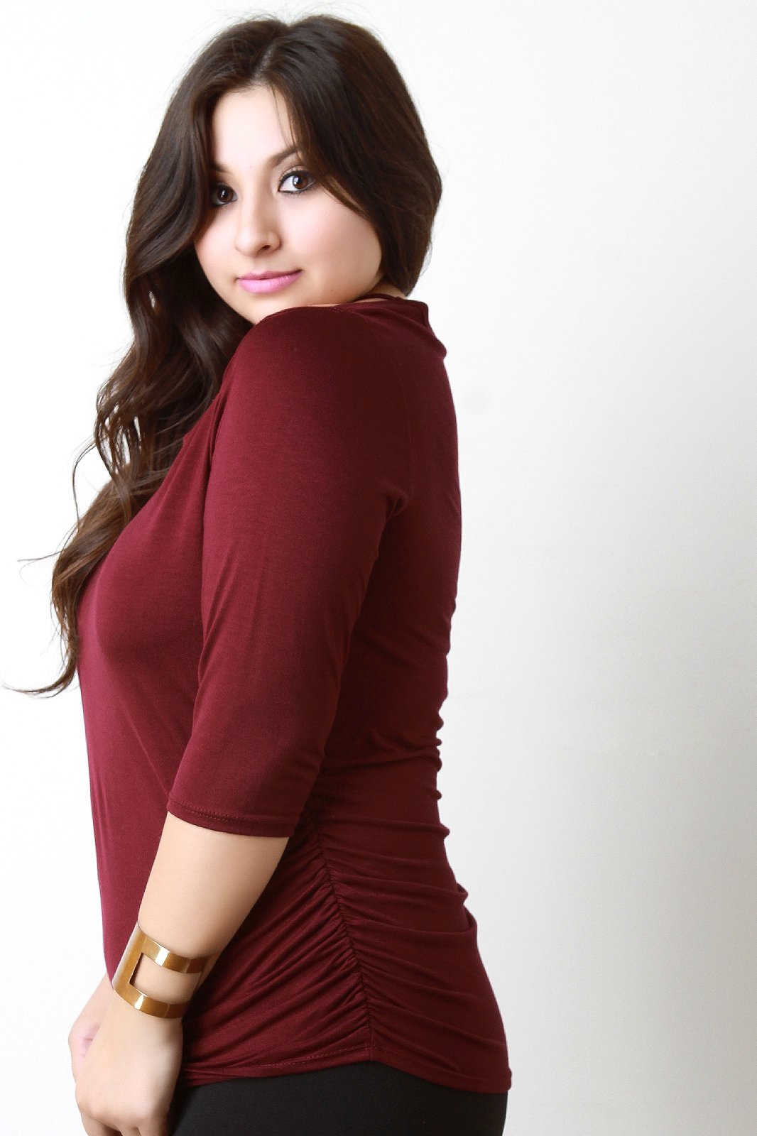 Caged Neckline Half Sleeve Tee