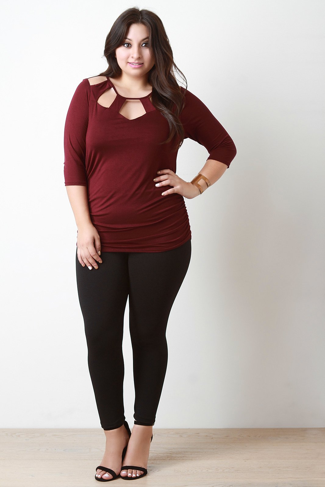 Caged Neckline Half Sleeve Tee