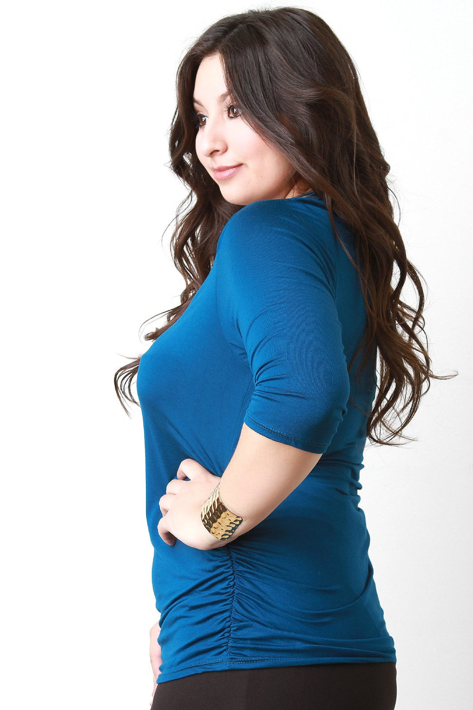 Caged Neckline Half Sleeve Tee