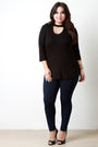 Three Quarter Sleeve Keyhole Neckline Thermal Top
