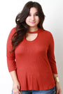 Three Quarter Sleeve Keyhole Neckline Thermal Top
