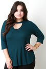 Three Quarter Sleeve Keyhole Neckline Thermal Top
