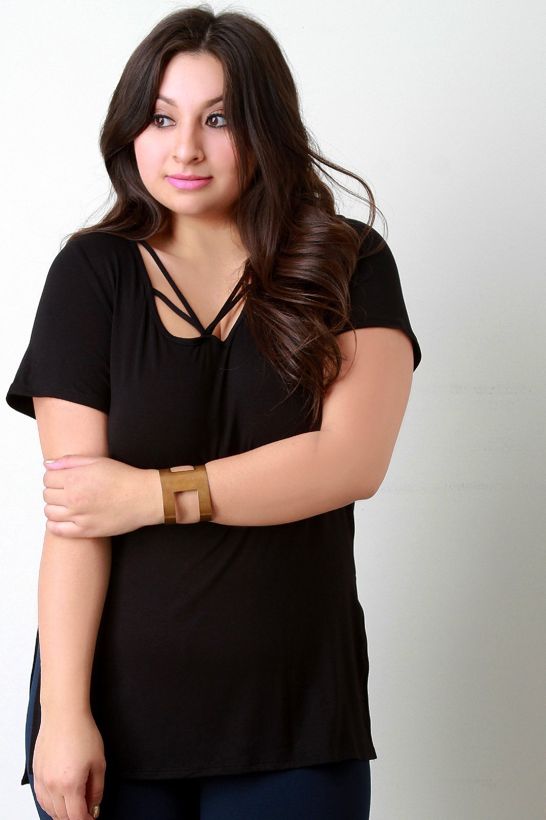 Strappy Round Neck High Low Top