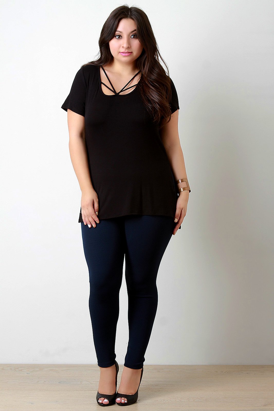 Strappy Round Neck High Low Top