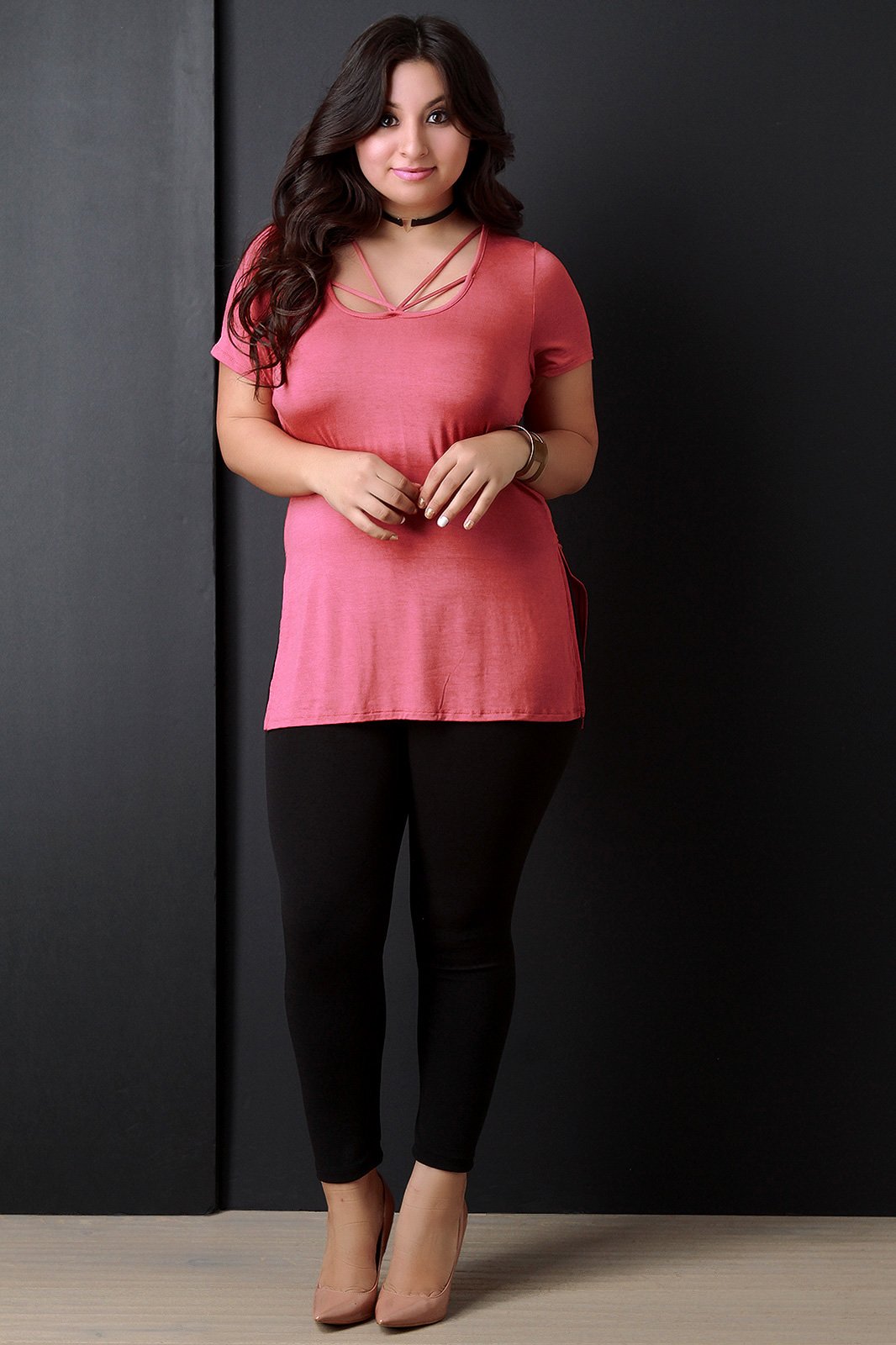 Strappy Round Neck High Low Top