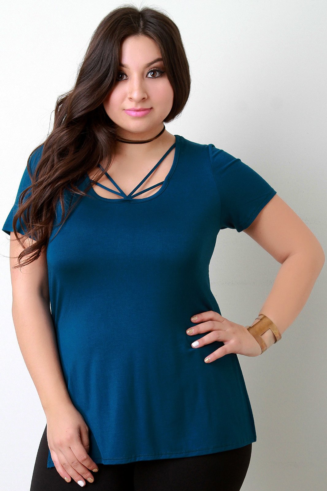 Strappy Round Neck High Low Top