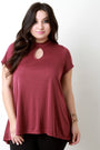 Mock Neck Keyhole Flowing Hem Tee - NoveltyOne