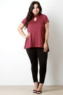 Mock Neck Keyhole Flowing Hem Tee - NoveltyOne