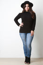 Cold Shoulder Rib Knit Trim Sweater