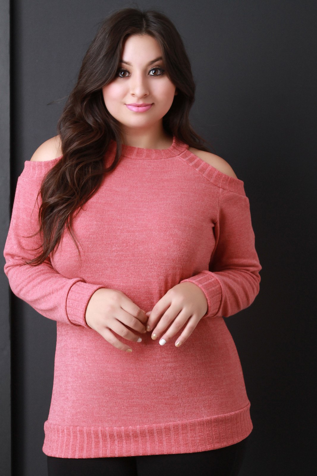 Cold Shoulder Rib Knit Trim Sweater