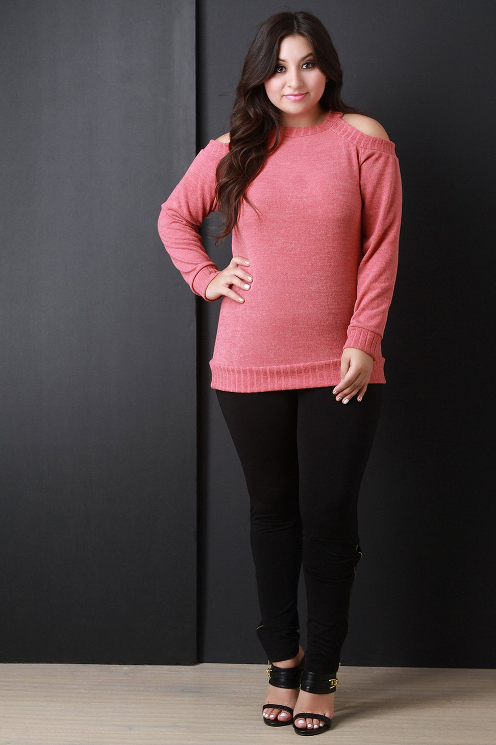 Cold Shoulder Rib Knit Trim Sweater