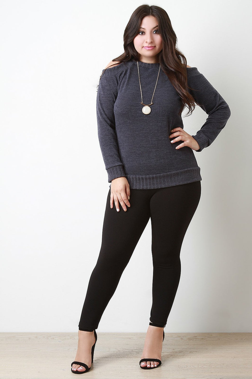 Cold Shoulder Rib Knit Trim Sweater