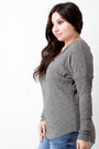 Rib Knit Adjustable Zipper Neckline Long Sleeve Top
