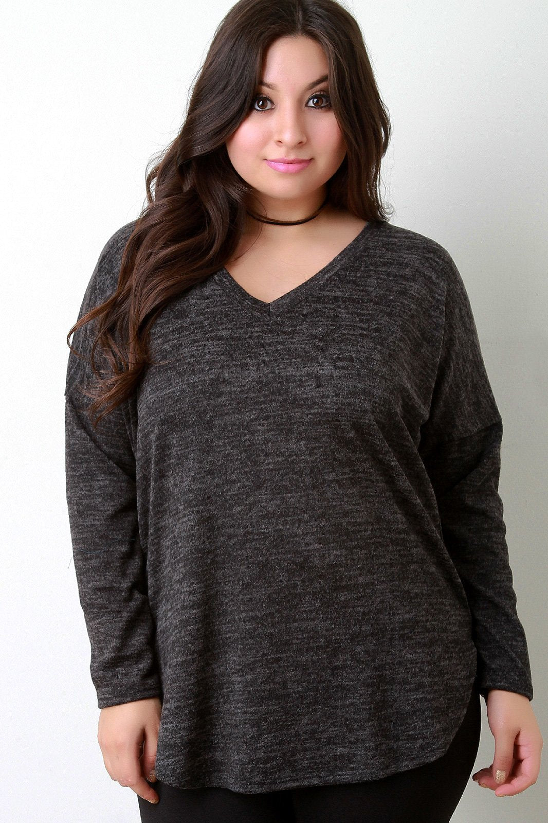 Marled Knit Elbow Patch Sweater Top