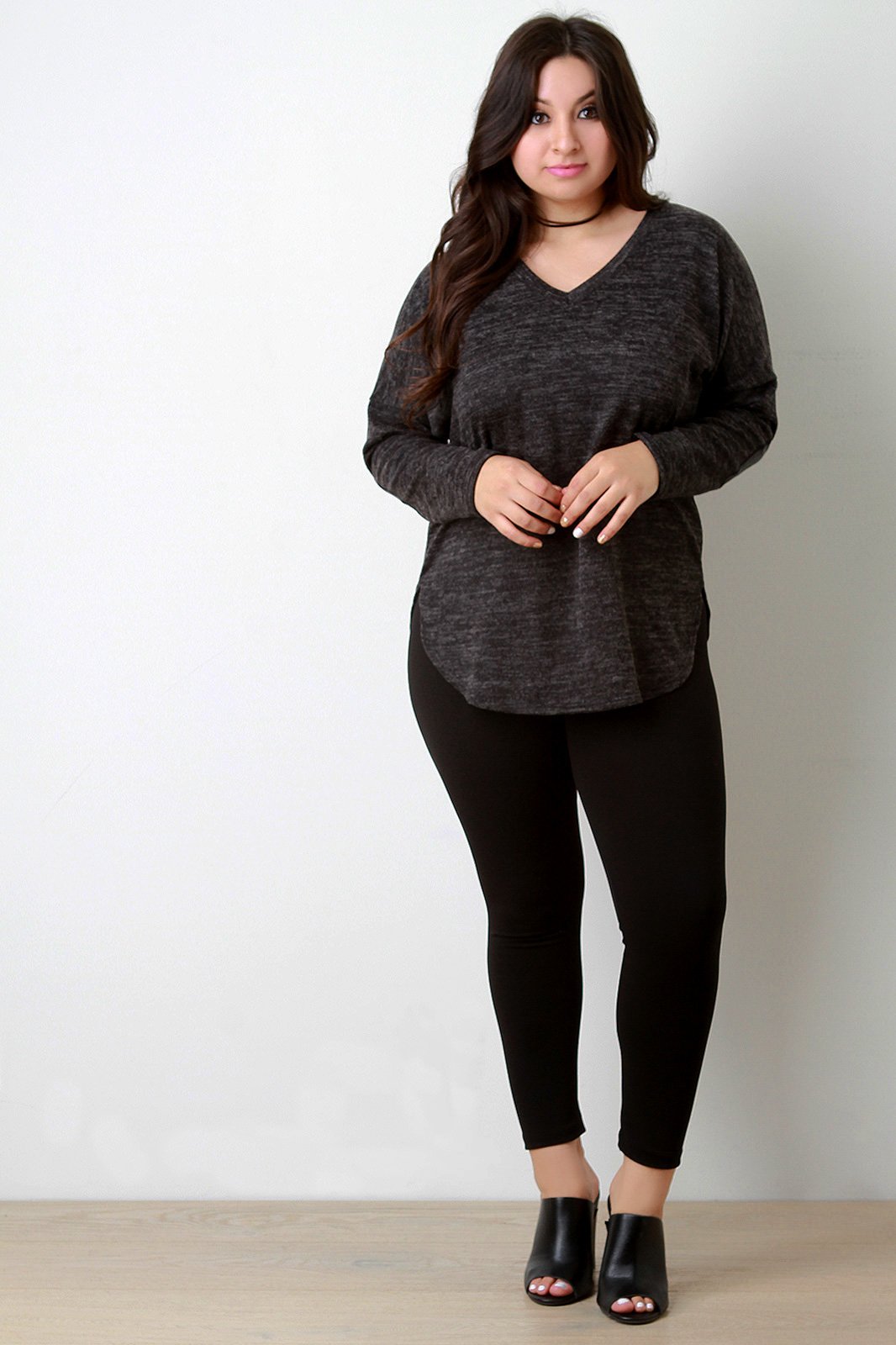 Marled Knit Elbow Patch Sweater Top
