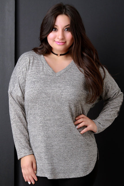 Marled Knit Elbow Patch Sweater Top
