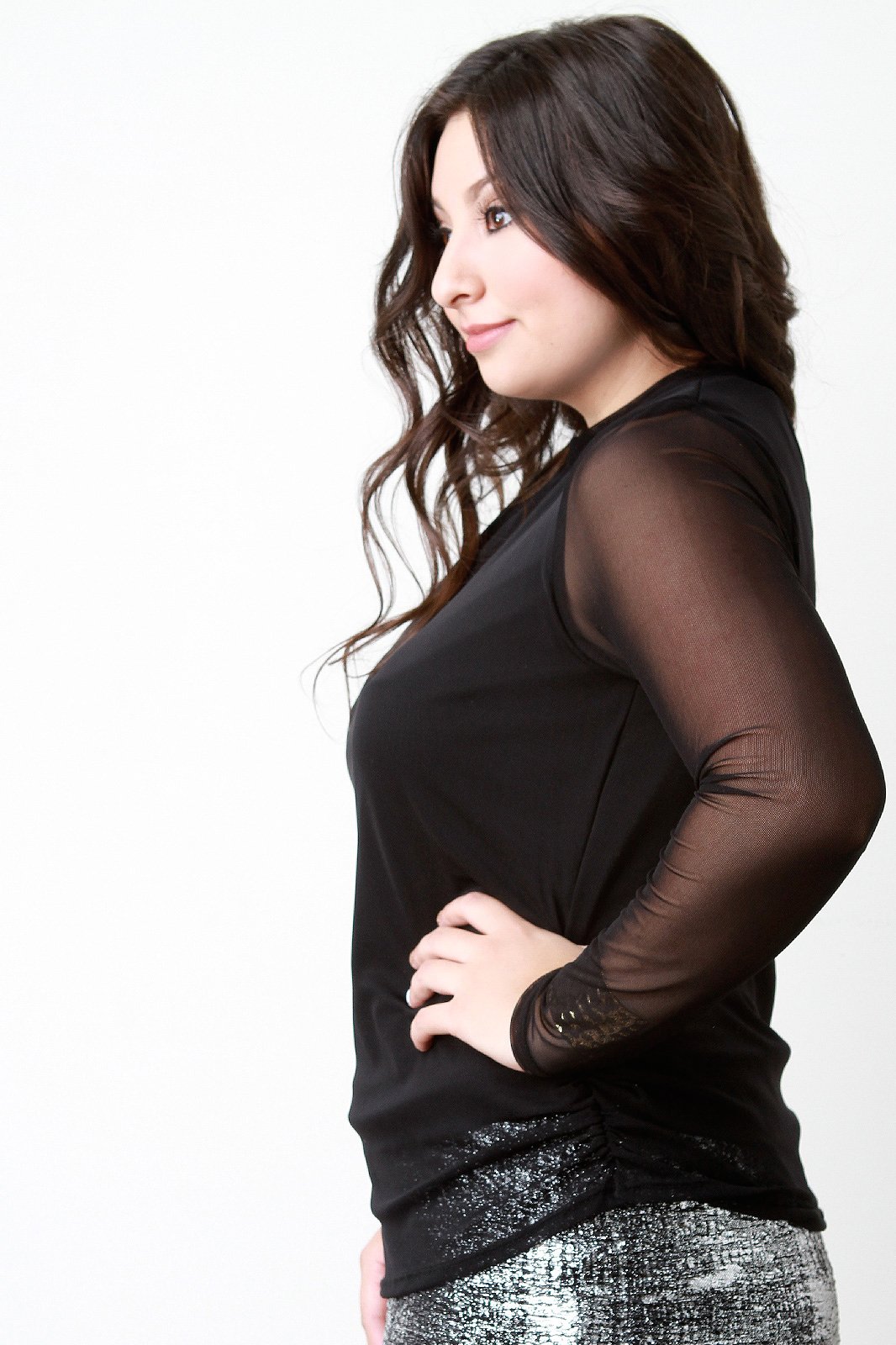 Mesh Long Sleeve Keyhole Top