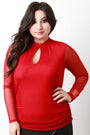 Mesh Long Sleeve Keyhole Top