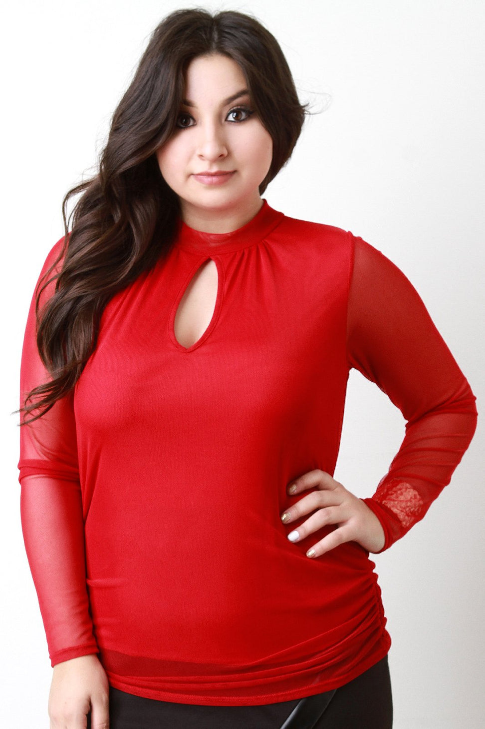 Mesh Long Sleeve Keyhole Top