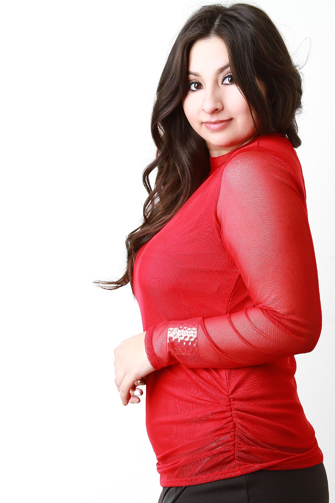 Mesh Long Sleeve Keyhole Top