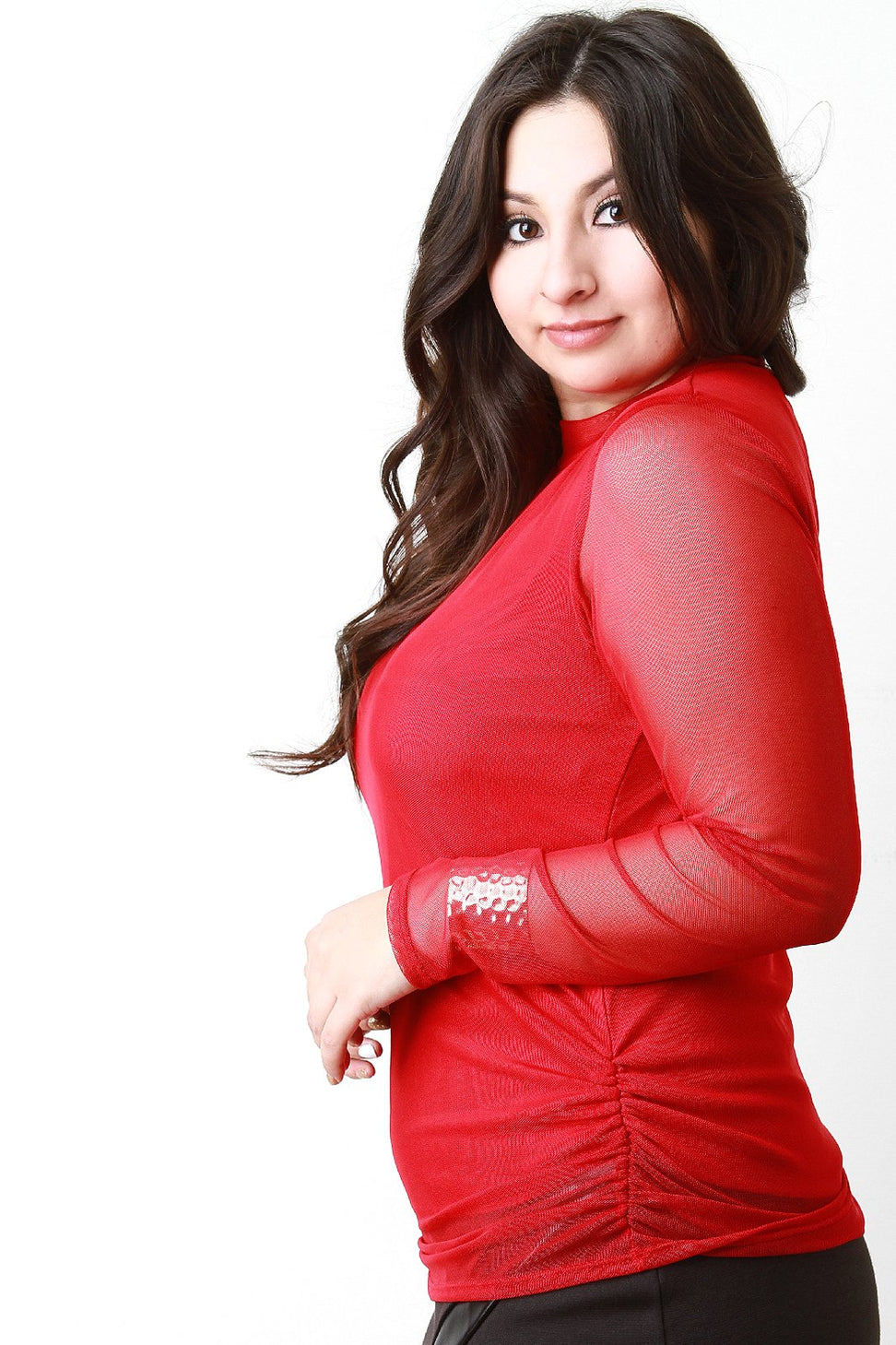 Mesh Long Sleeve Keyhole Top