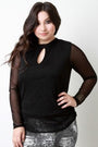 Mesh Long Sleeve Keyhole Top