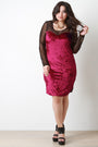 Crush Velvet Mesh Yoke Bodycon Dress