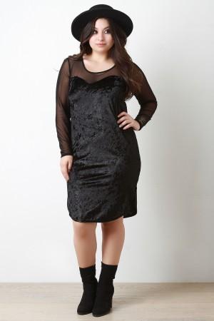 Crush Velvet Mesh Yoke Bodycon Dress